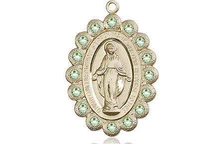 14kt Gold Miraculous Medal with Peridot Swarovski stones