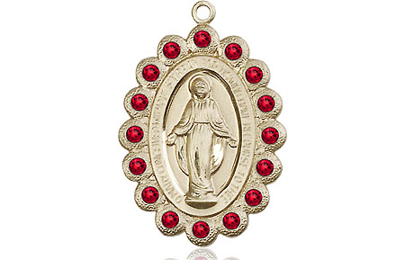 14kt Gold Miraculous Medal with Ruby Swarovski stones