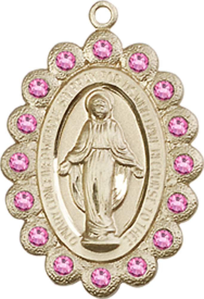 14kt Gold Miraculous Medal with Rose Swarovski stones