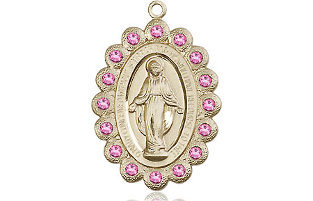 14kt Gold Miraculous Medal with Rose Swarovski stones