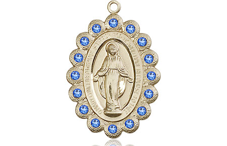 14kt Gold Filled Miraculous Medal with Sapphire Swarovski stones