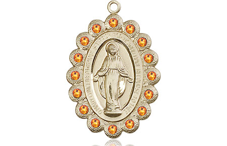 14kt Gold Filled Miraculous Medal with Topaz Swarovski stones