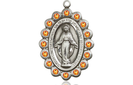 Sterling Silver Miraculous Medal with Topaz Swarovski stones