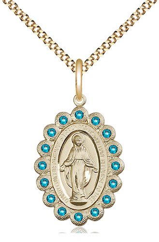 14kt Gold Filled Miraculous Pendant with Zircon Swarovski stones on a 18 inch Gold Plate Light Curb chain