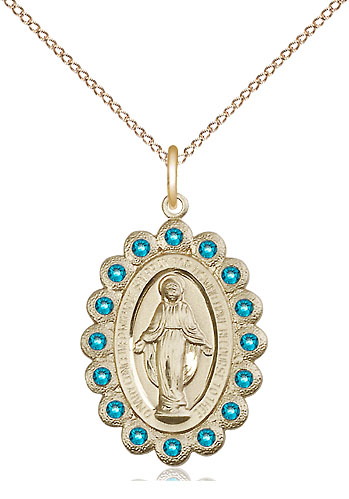 14kt Gold Filled Miraculous Pendant with Zircon Swarovski stones on a 18 inch Gold Filled Light Curb chain