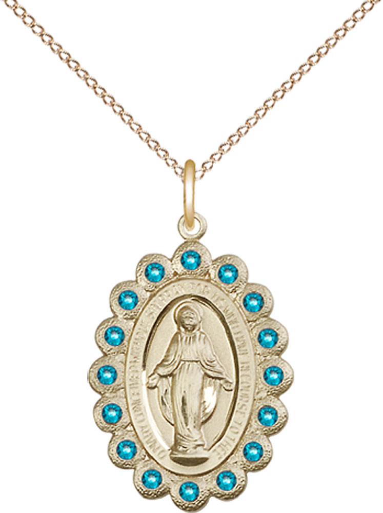 14kt Gold Filled Miraculous Pendant with Zircon Swarovski stones on a 18 inch Gold Filled Light Curb chain