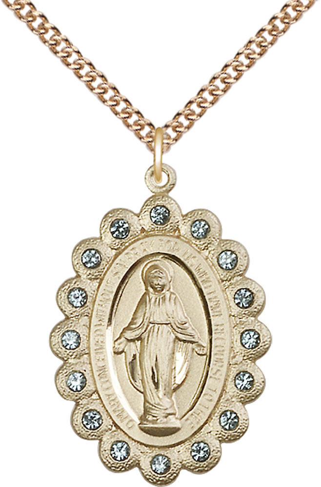 14kt Gold Filled Miraculous Pendant on a 24 inch Gold Filled Heavy Curb chain