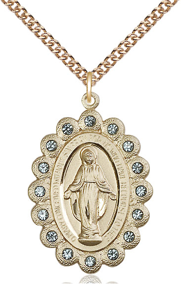 14kt Gold Filled Miraculous Pendant on a 24 inch Gold Filled Heavy Curb chain