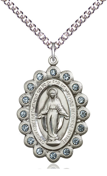 Sterling Silver Miraculous Pendant on a 24 inch Sterling Silver Heavy Curb chain