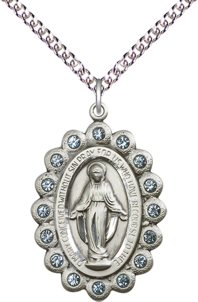 Sterling Silver Miraculous Pendant on a 24 inch Sterling Silver Heavy Curb chain