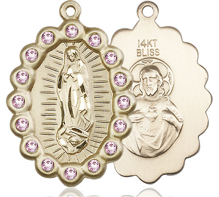 14kt Gold Our Lady of Guadalupe Medal with LA Swarovski stones
