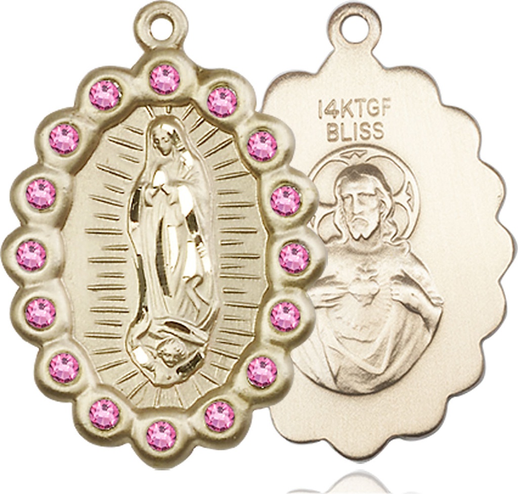 14kt Gold Filled Our Lady of Guadalupe Medal with Rose Swarovski stones