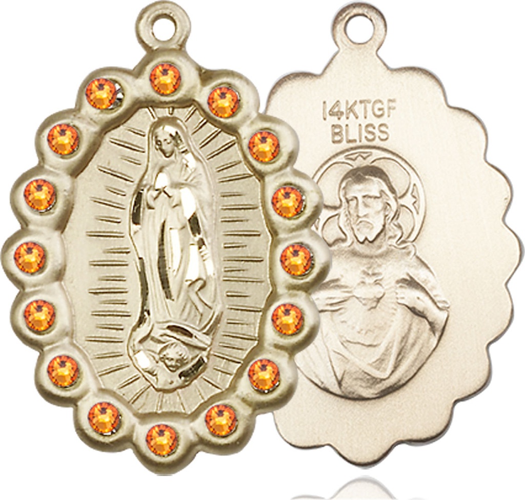 14kt Gold Filled Our Lady of Guadalupe Medal with Topaz Swarovski stones
