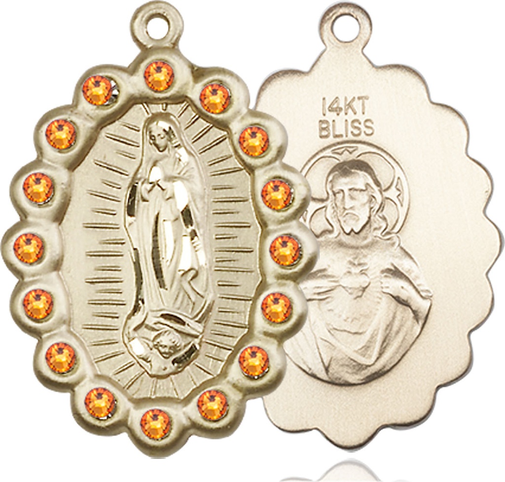 14kt Gold Our Lady of Guadalupe Medal with Topaz Swarovski stones