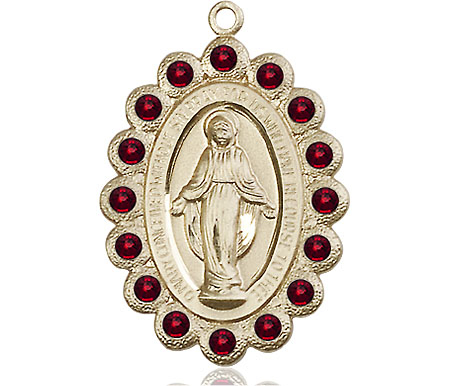 14kt Gold Miraculous Medal with Garnet Swarovski stones