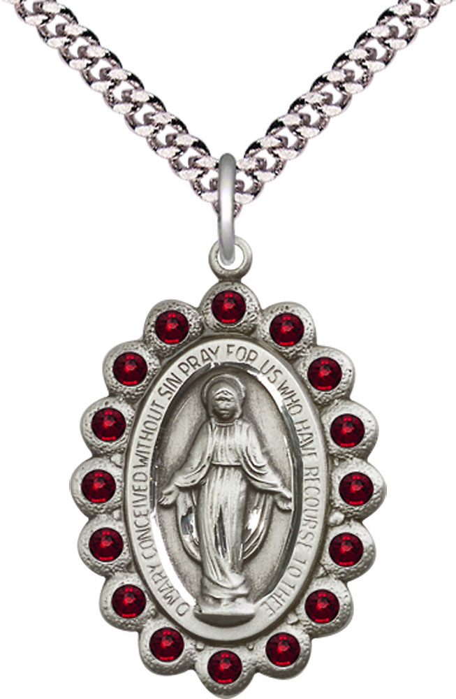 Sterling Silver Miraculous Pendant on a 24 inch Light Rhodium Heavy Curb chain