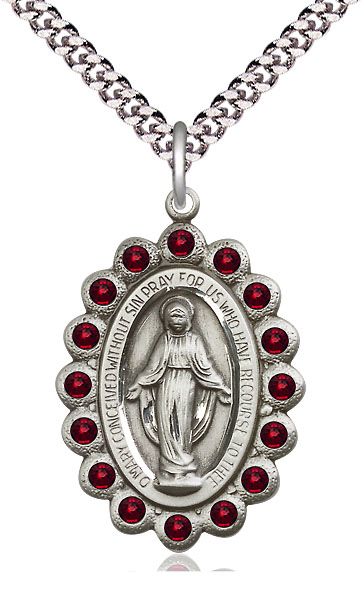 Sterling Silver Miraculous Pendant on a 24 inch Light Rhodium Heavy Curb chain