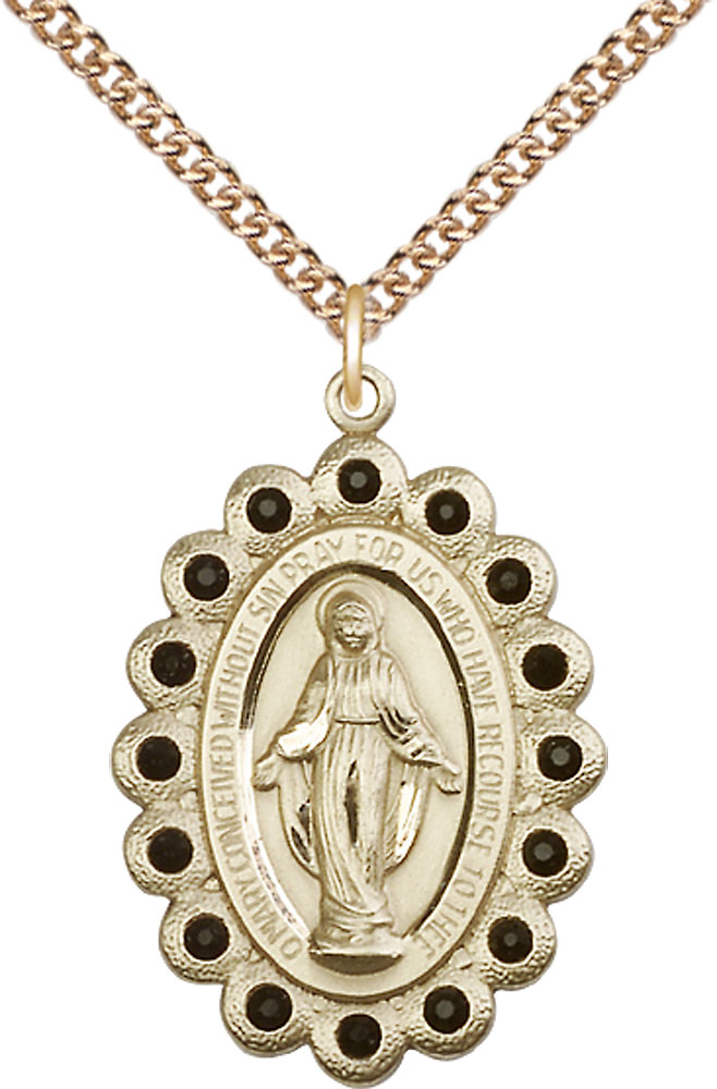 14kt Gold Filled Miraculous Pendant on a 24 inch Gold Filled Heavy Curb chain