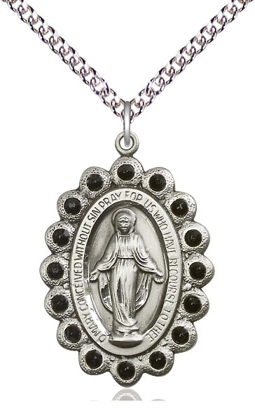 Sterling Silver Miraculous Pendant on a 24 inch Sterling Silver Heavy Curb chain