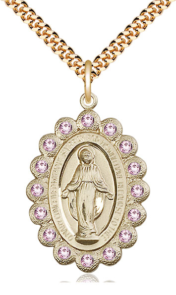 14kt Gold Filled Miraculous Pendant on a 24 inch Gold Plate Heavy Curb chain