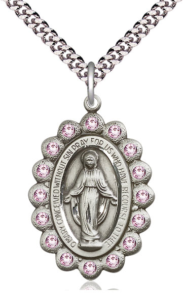 Sterling Silver Miraculous Pendant on a 24 inch Light Rhodium Heavy Curb chain