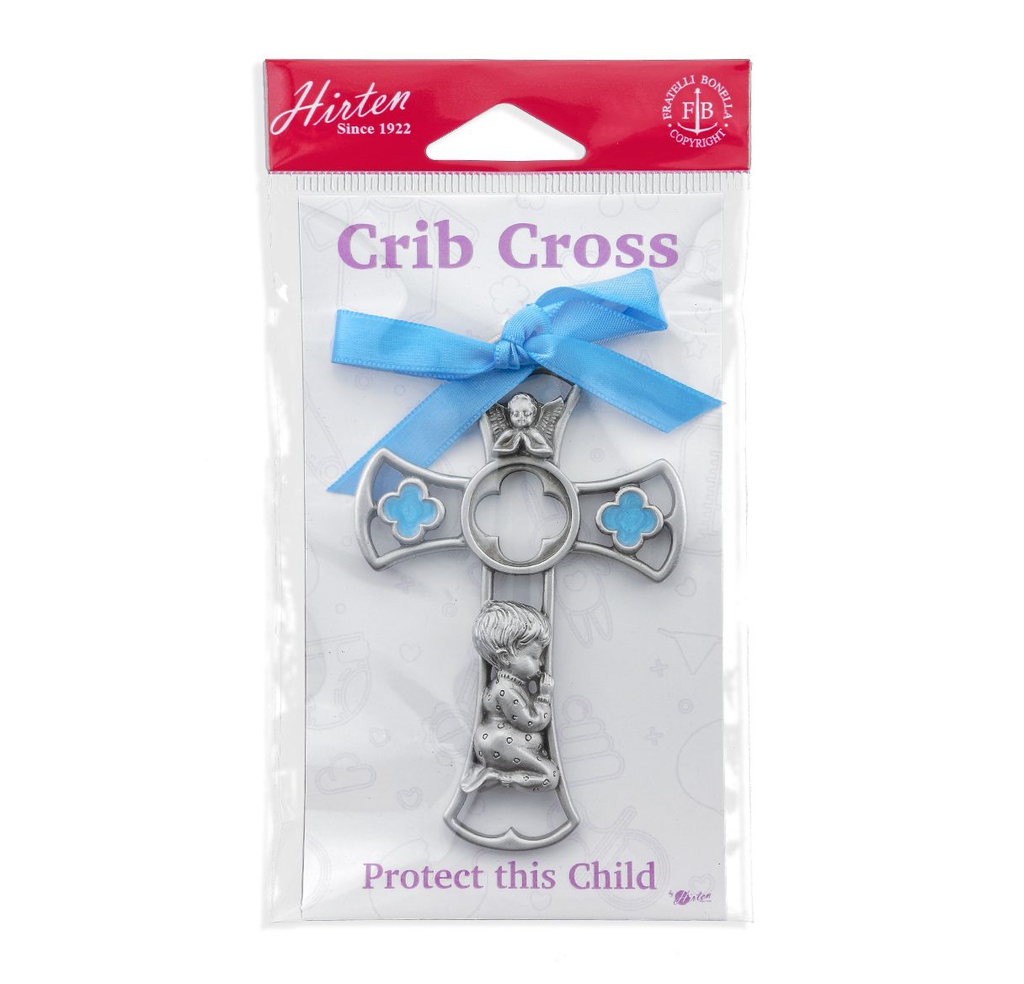 2 3/8&quot; x 3 3/4&quot; Blue Enameled Baby Boy Cross