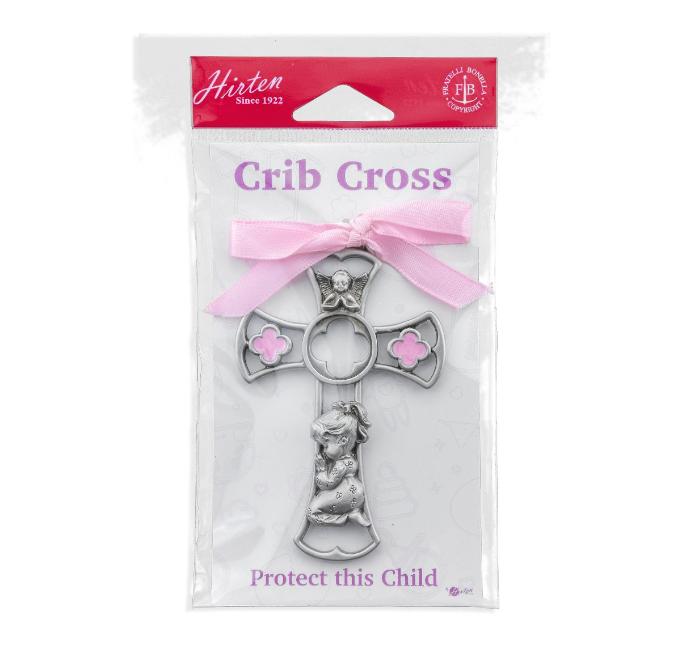 2 3/8&quot; x 3 3/4&quot; Pink Enameled Baby Girl Cross