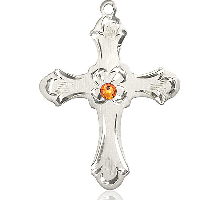 Sterling Silver Cross Medal with a 3mm Topaz Swarovski stone