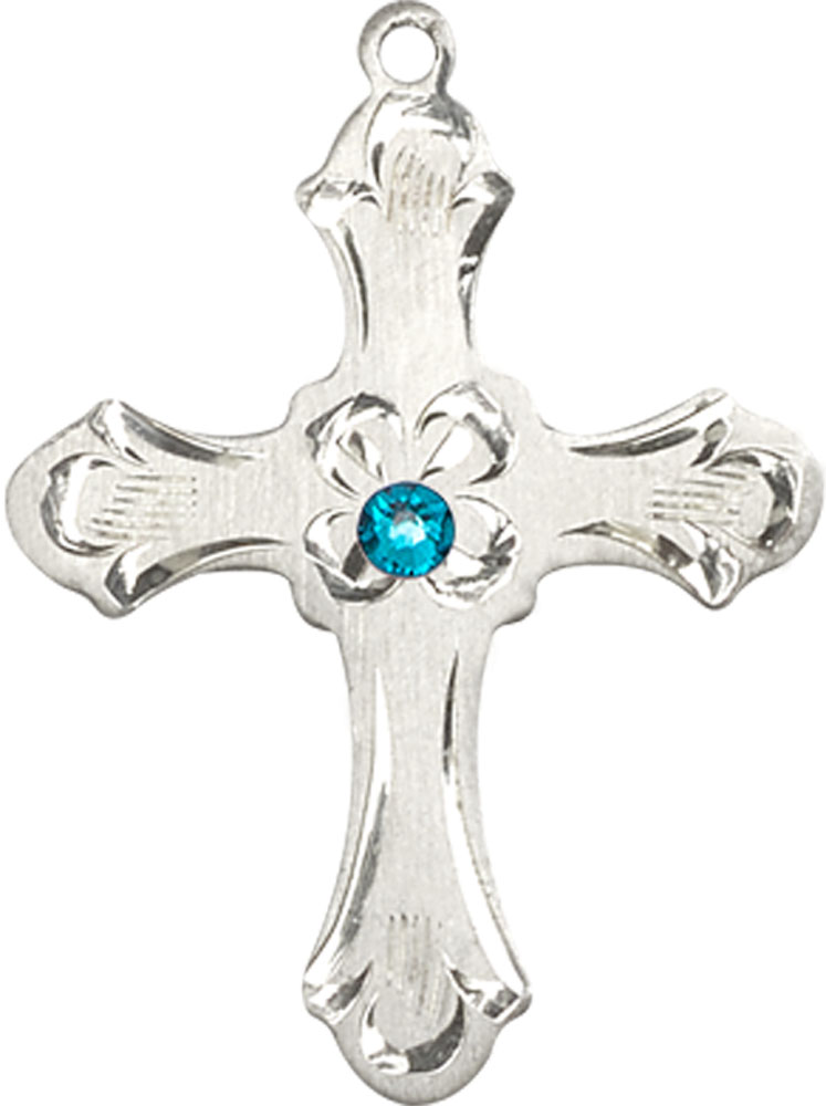 Sterling Silver Cross Medal with a 3mm Zircon Swarovski stone