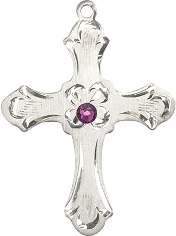 Sterling Silver Cross Medal with a 3mm Amethyst Swarovski stone