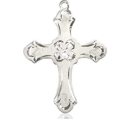 Sterling Silver Cross Medal with a 3mm Crystal Swarovski stone