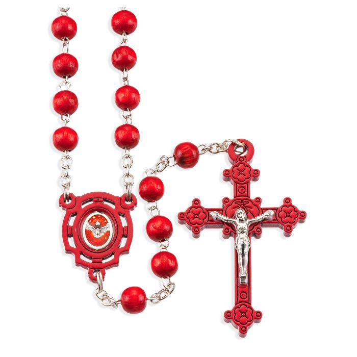 Red Enameled Confirmation Rosary Boxed