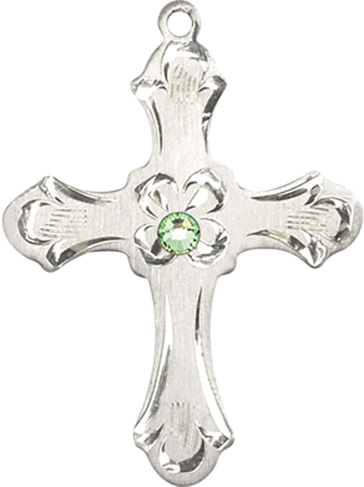 Sterling Silver Cross Medal with a 3mm Peridot Swarovski stone