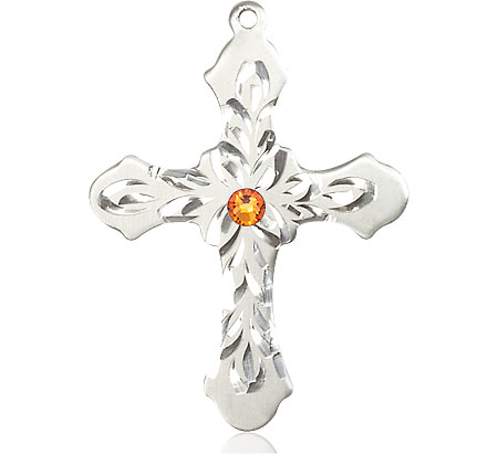 Sterling Silver Cross Medal with a 3mm Topaz Swarovski stone