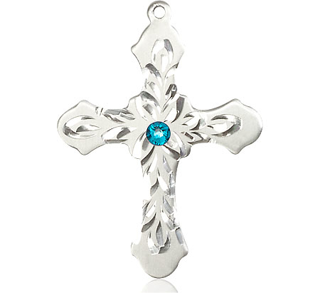 Sterling Silver Cross Medal with a 3mm Zircon Swarovski stone