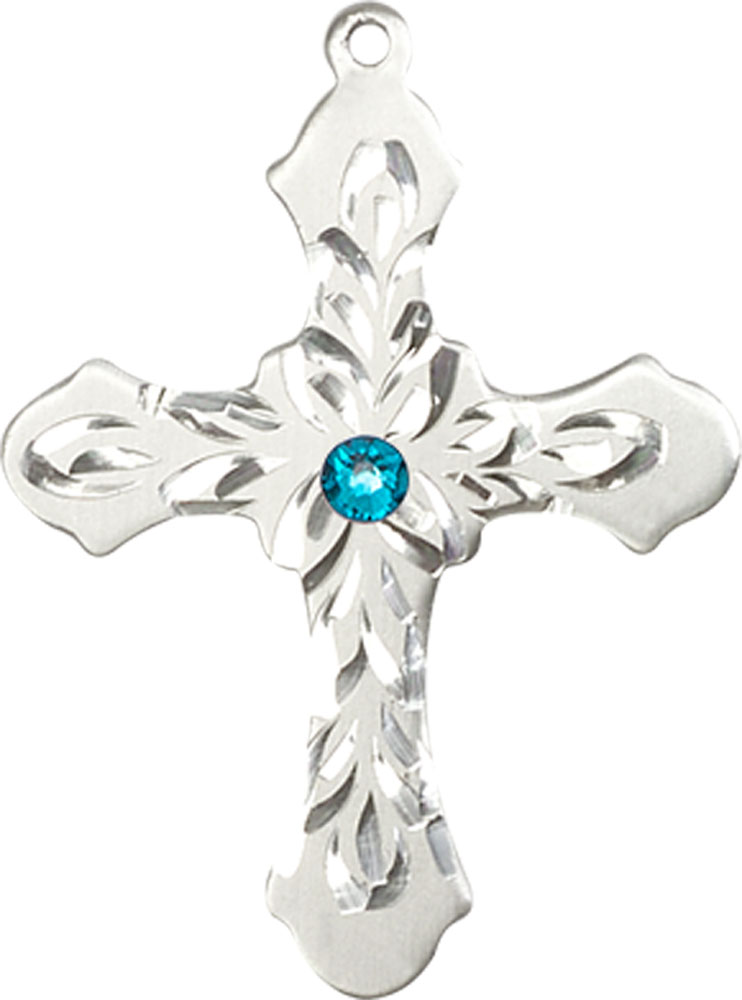 Sterling Silver Cross Medal with a 3mm Zircon Swarovski stone