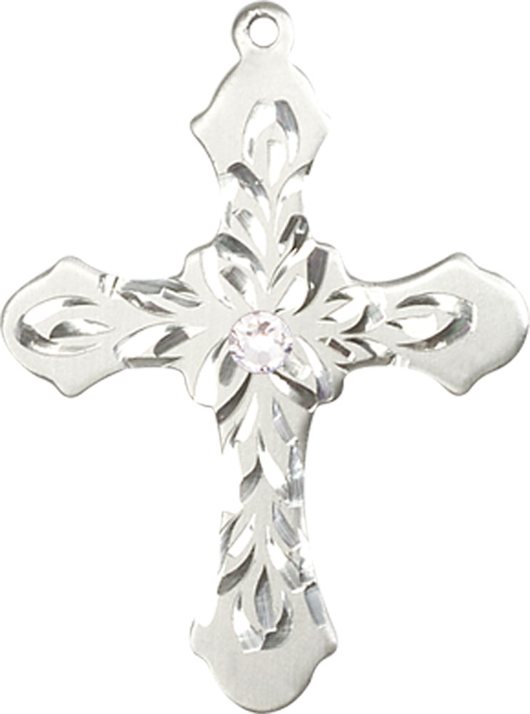 Sterling Silver Cross Medal with a 3mm Crystal Swarovski stone