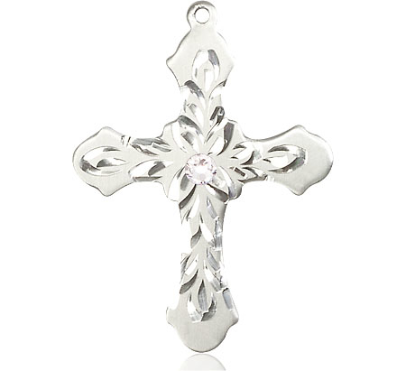 Sterling Silver Cross Medal with a 3mm Crystal Swarovski stone