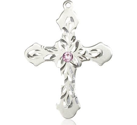 Sterling Silver Cross Medal with a 3mm Light Amethyst Swarovski stone