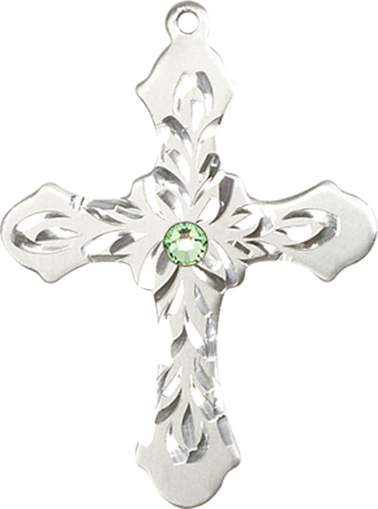 Sterling Silver Cross Medal with a 3mm Peridot Swarovski stone