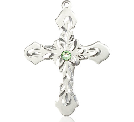 Sterling Silver Cross Medal with a 3mm Peridot Swarovski stone