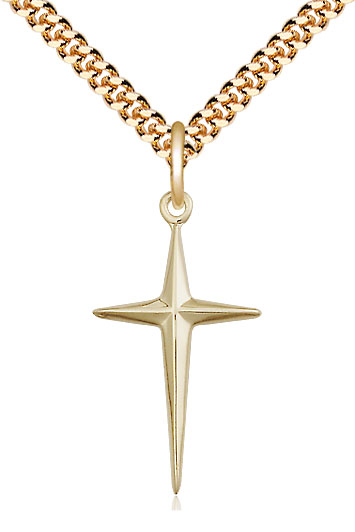 14kt Gold Filled Cross Pendant on a 24 inch Gold Plate Heavy Curb chain