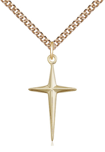 14kt Gold Filled Cross Pendant on a 24 inch Gold Filled Heavy Curb chain