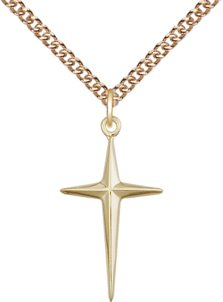 14kt Gold Filled Cross Pendant on a 24 inch Gold Filled Heavy Curb chain