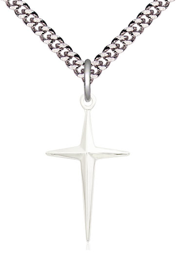 Sterling Silver Cross Pendant on a 24 inch Light Rhodium Heavy Curb chain