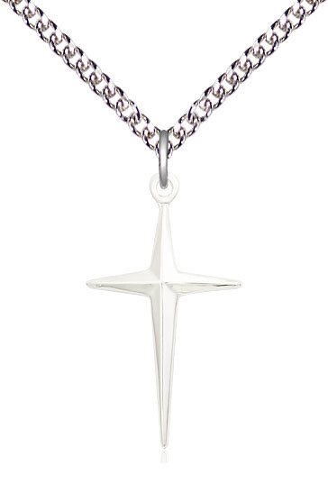 Sterling Silver Cross Pendant on a 24 inch Sterling Silver Heavy Curb chain