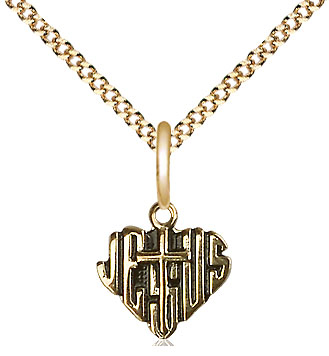 14kt Gold Filled Heart of Jesus w/Cross Pendant on a 18 inch Gold Plate Light Curb chain