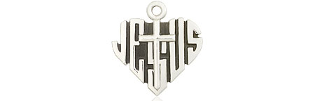 Sterling Silver Heart of Jesus w/Cross Medal