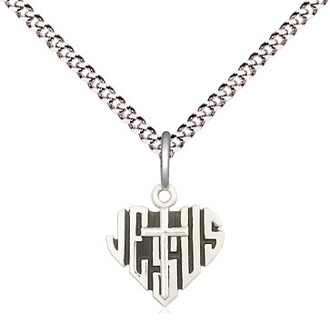 Sterling Silver Heart of Jesus w/Cross Pendant on a 18 inch Light Rhodium Light Curb chain