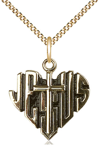 14kt Gold Filled Heart of Jesus w/Cross Pendant on a 18 inch Gold Plate Light Curb chain